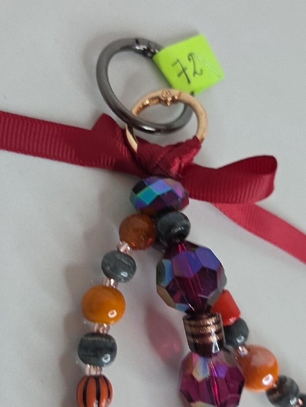 72 - Beaded Multicolor Bag Charm - Yellow, Pink, Purple, Green - Picture 3 of 3